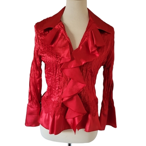 Vintage - Robbie Bee Red Satin and Lace Ruffle Two Piece Skirt Set - Picture 2 of 7